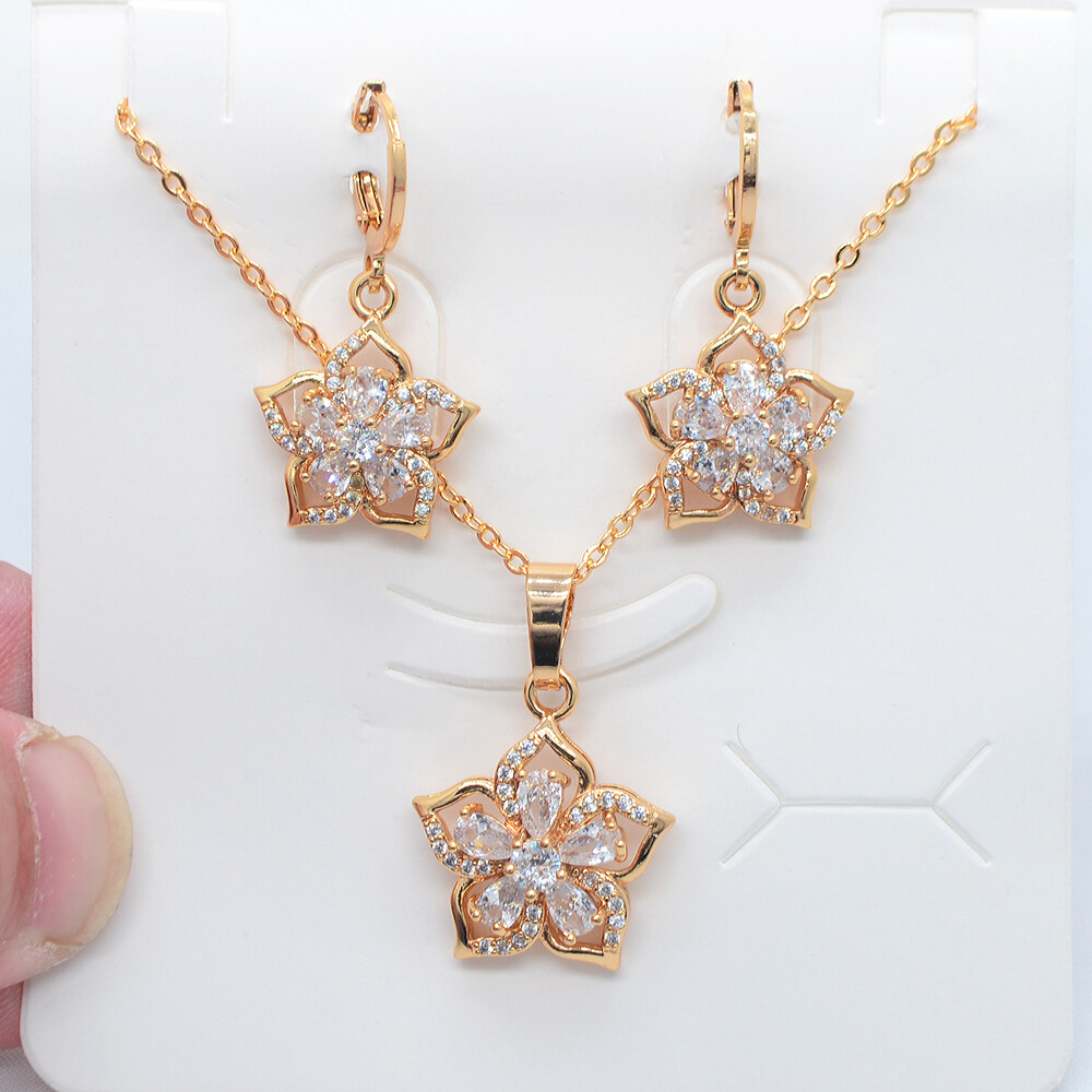 18K Yellow Gold Filled Women Rainbow Topaz Flower Jewelry Set for Engagement