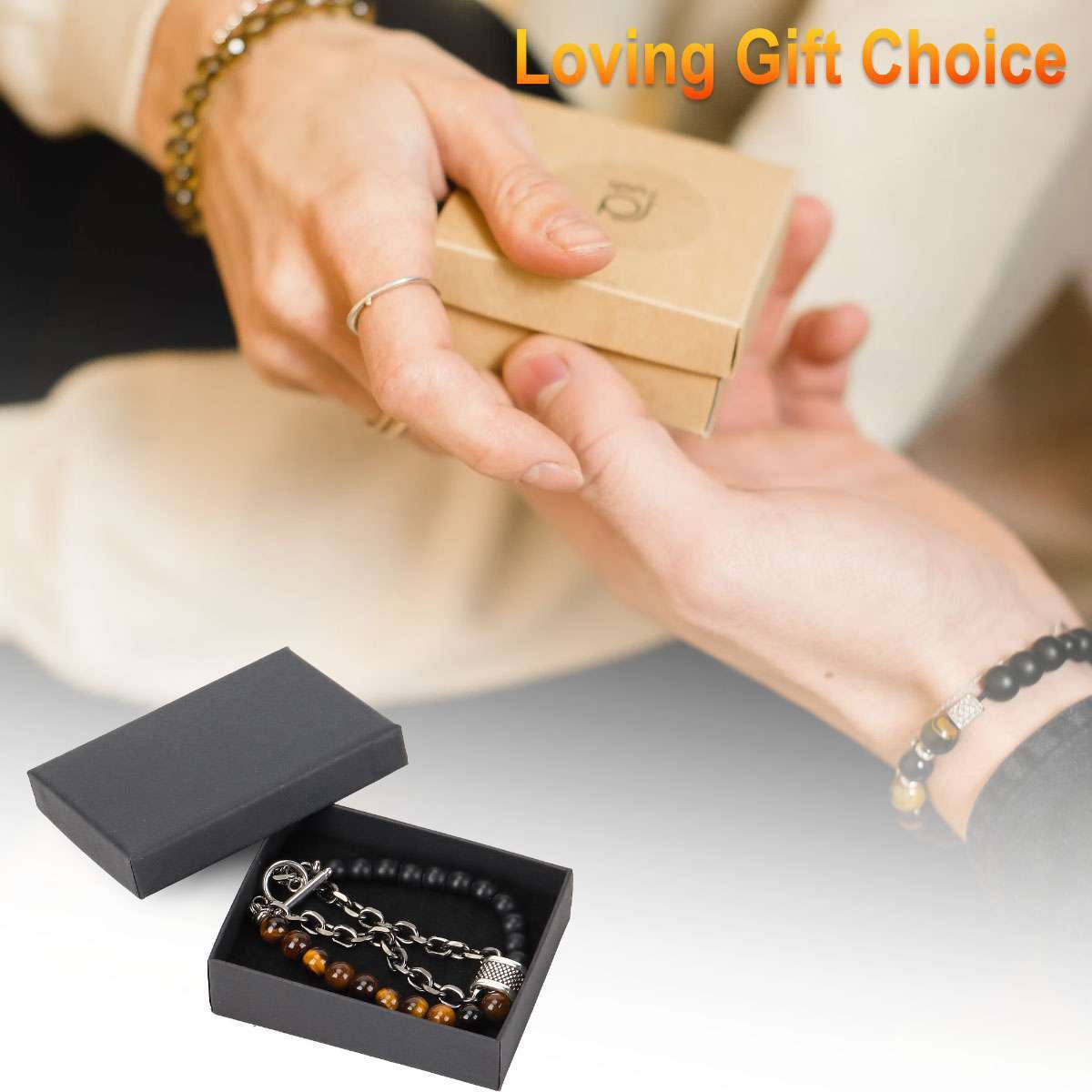 Stainless Steel Bracelets Natural Map Stone Men’s Women Beaded Tiger Eye Jewelry