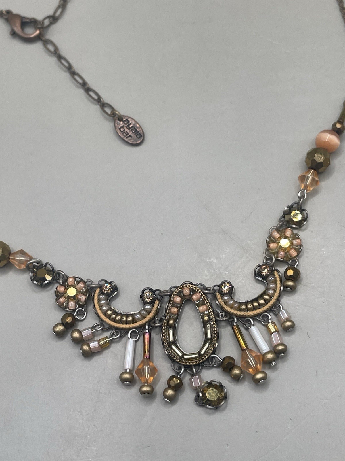 Ayala Bar Bronze Tone Brown Mixed Materials Chocker Collar Beaded Boho Necklace