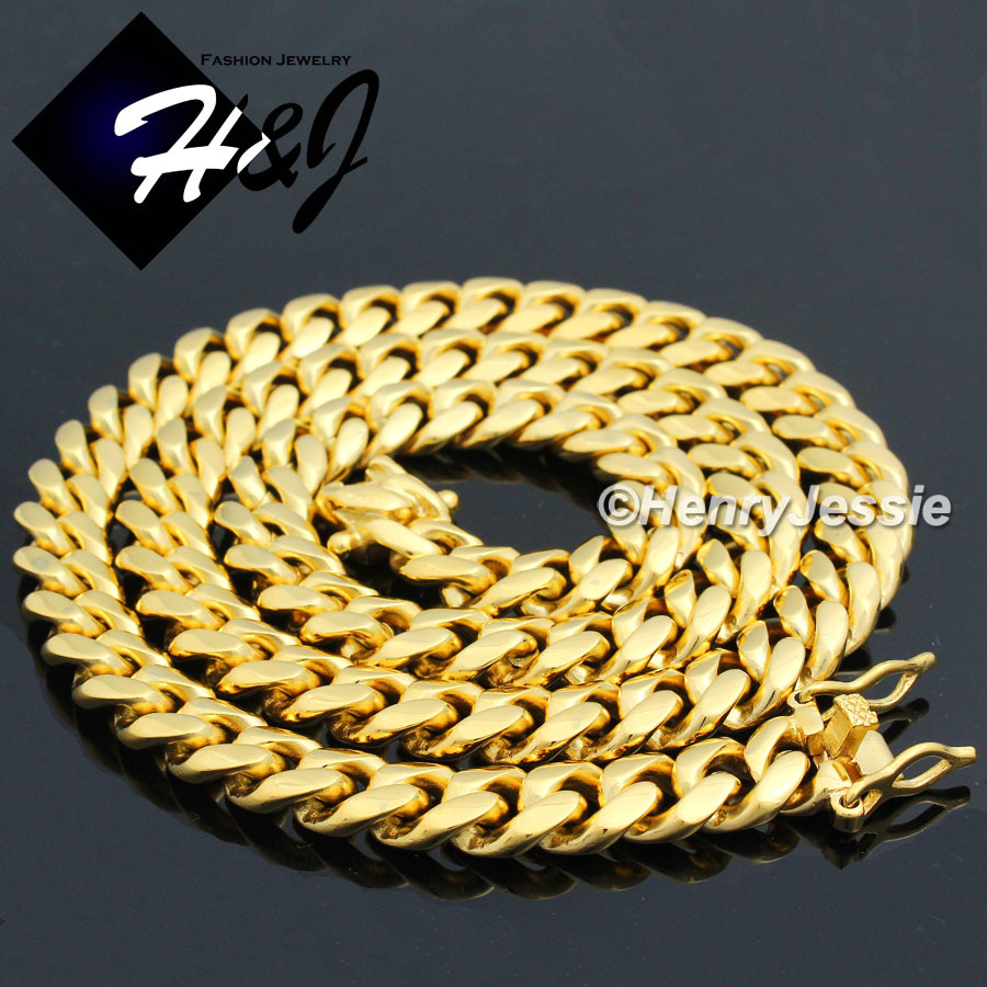18-40″MEN Stainless Steel 7/10/12mm Silver/Gold Plated Miami Cuban Curb Necklace