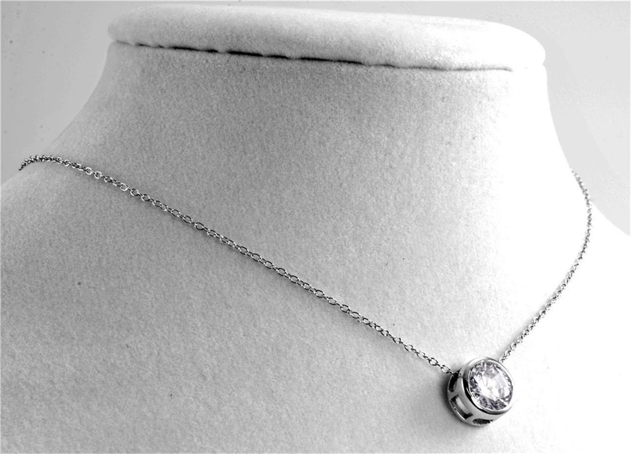 925 Sterling Silver Solitaire Bezel Set 7-1/2mm CZ Pendant with 18″ chain