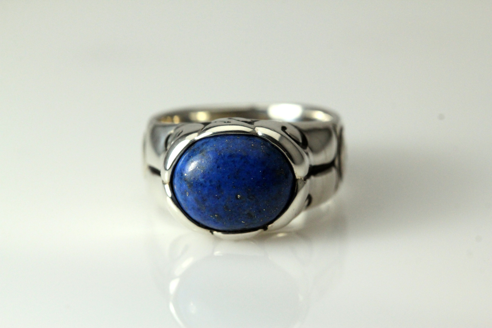 Oval Blue Lapis Sterling Silver 925 Size 6.75 Ring 9.4 Grams (RIN4788)