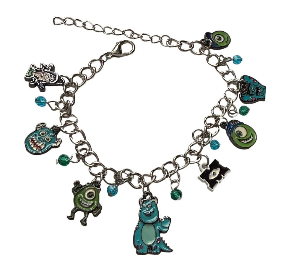 Monsters Inc Cartoon Themed Charm Bracelet Lobster Clasp Chain Adult Size