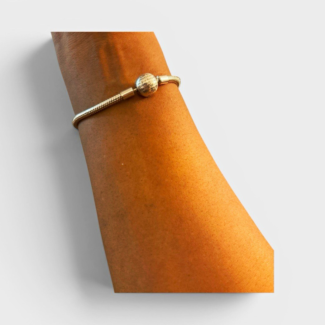 Silver Snake Chain Bangle Bracelet with Round Bead Accent