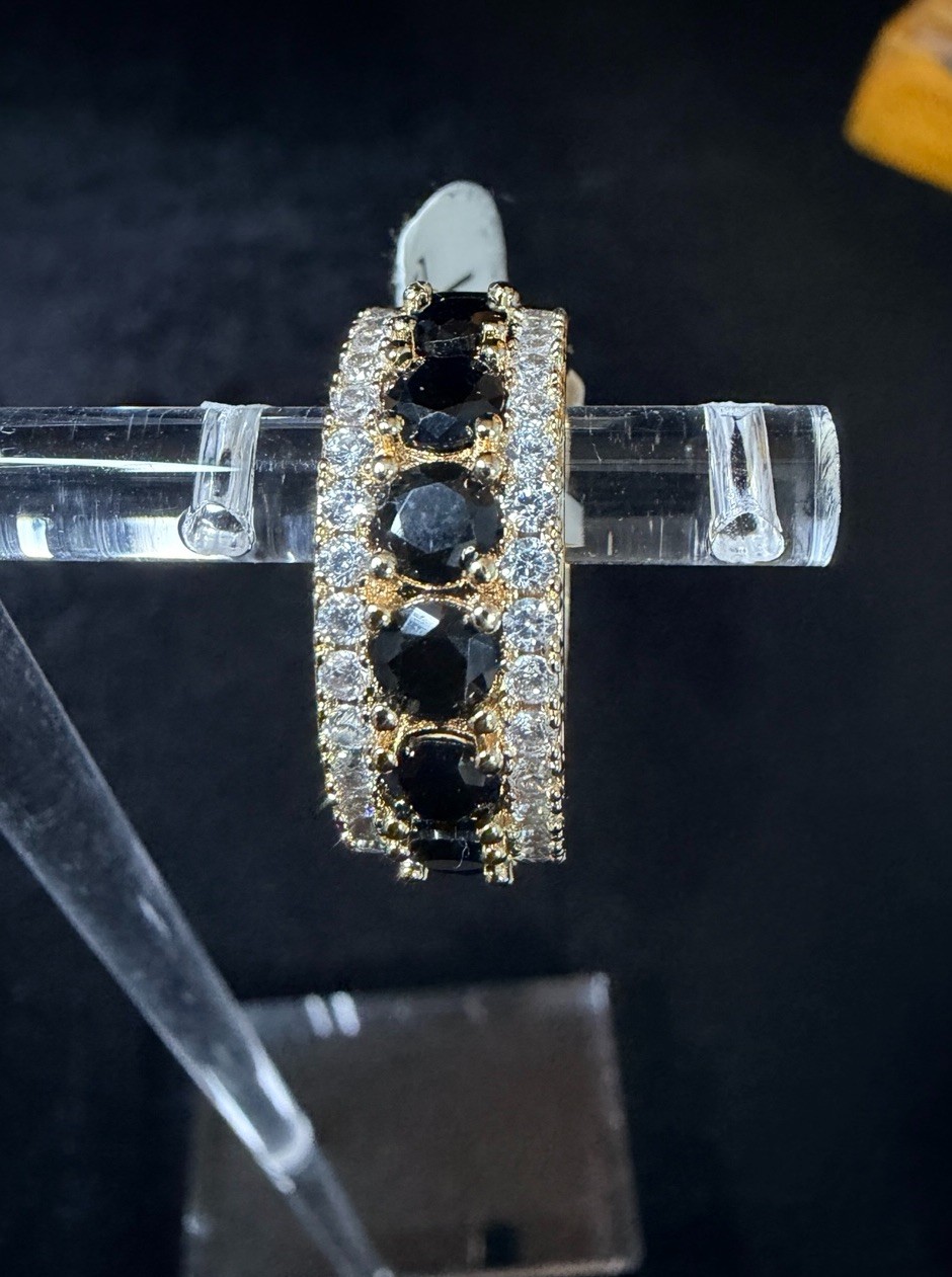 Beautiful Eternity Band size 7 8mm wide. Black onyx surrounded by AAA CZ Stones