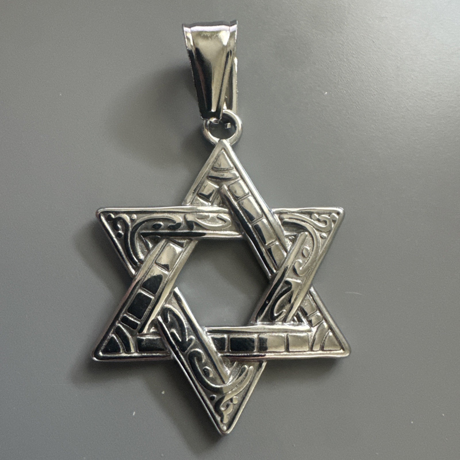 Stainless Steel Hebrew Jewish Israel Star of David Necklace Bar Mitzvah Silver
