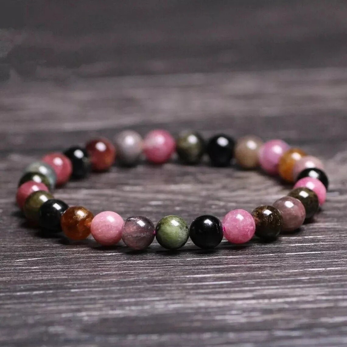 Natural 6~6.8mm Tourmaline Beaded Bracelet Gemstone Stretch Bracelet Handmade