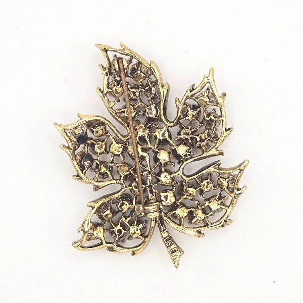 Lisner Leaf Brooch Rhinestone Pin Vintage Gold Tone Autumn Fall Signed