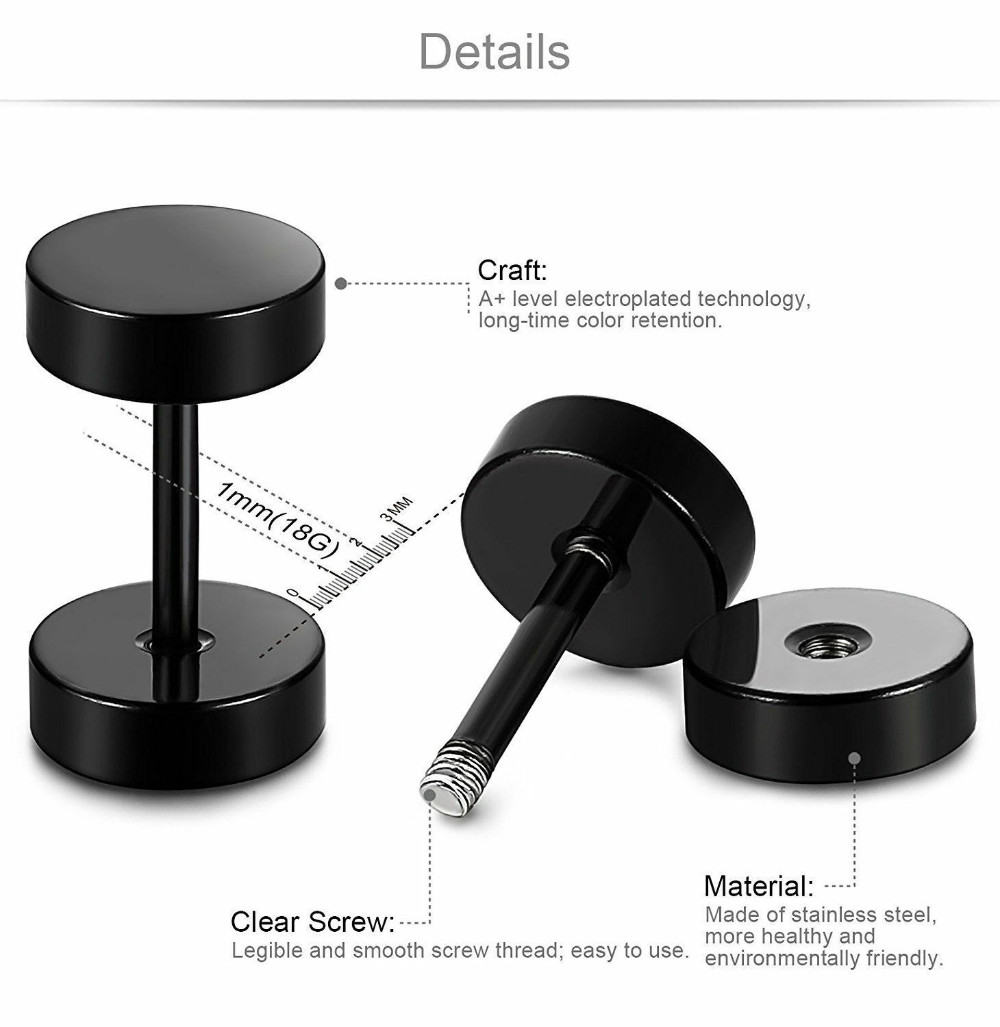 Stainless Steel Unisex Men Women Barbell Stud Earrings Punk Ear Piercing Plugs