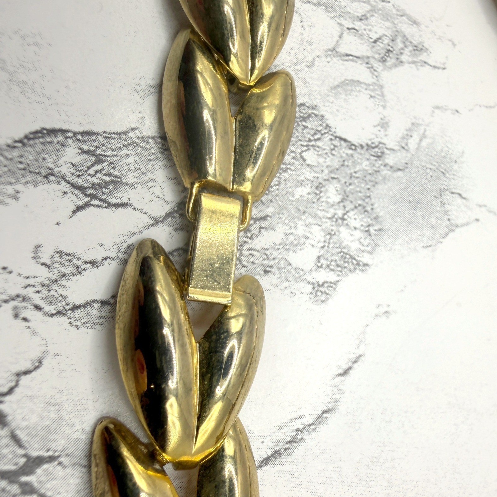 Vintage Bold & Gold Tone Marquise Link Necklace Bracelet Set Statement Jewelry