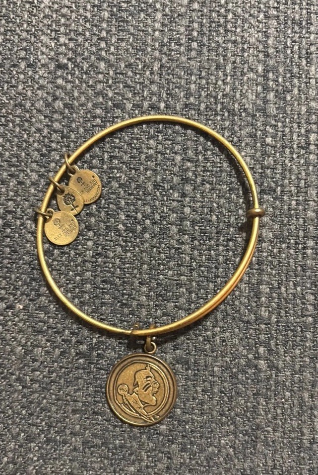Alex and Ani Gold Tone Brass Adjustable Charm Bangle Bracelet Signed