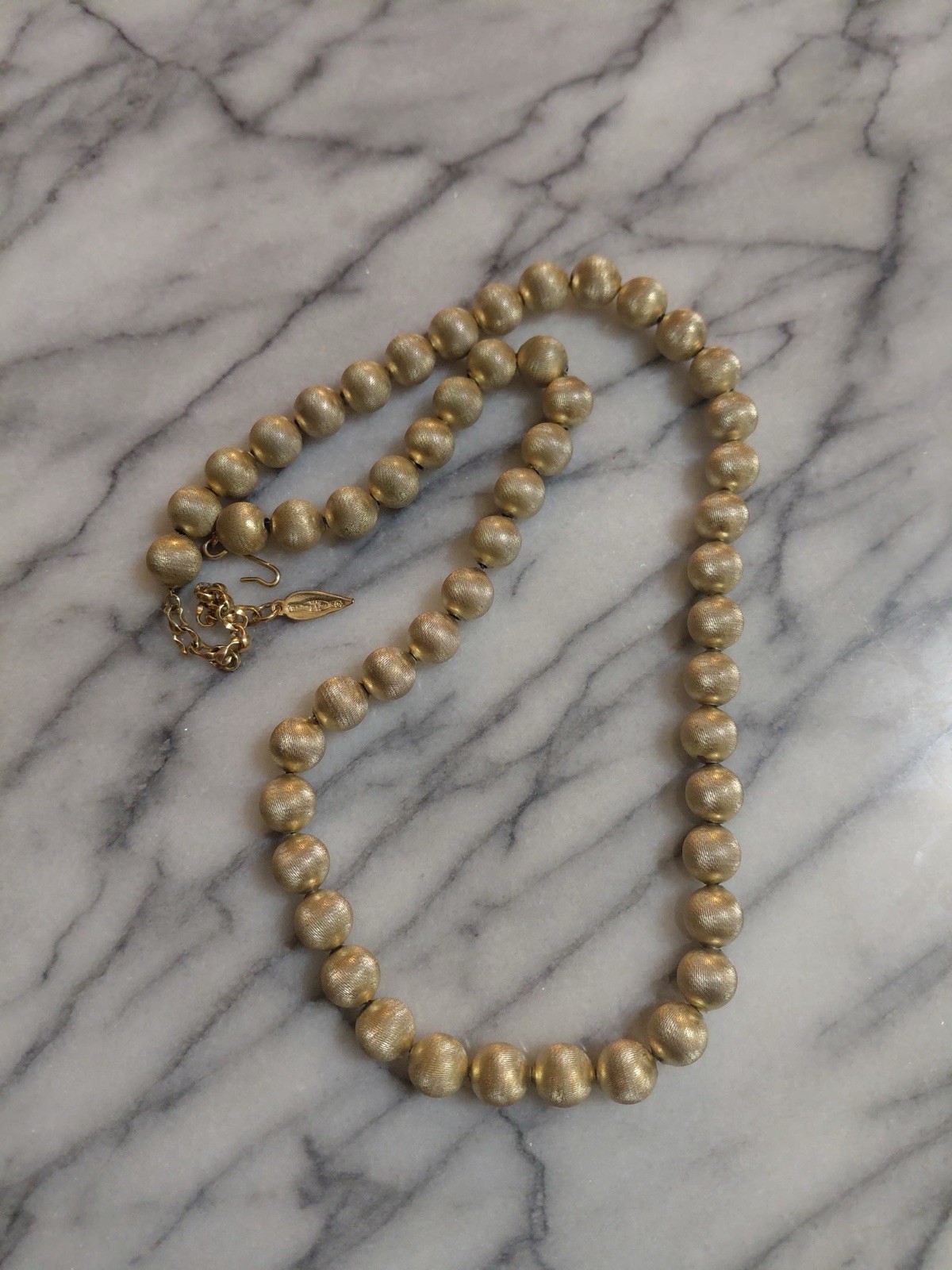 Whiting & Davis GoldTone Textured Round Beaded Necklace Metal Cable Chain