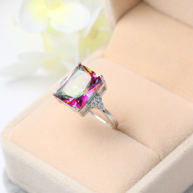 Xmas Multi Natural Amethyst Mystic Topaz AAA Zircone Platinum Plated Ring 7 8 9