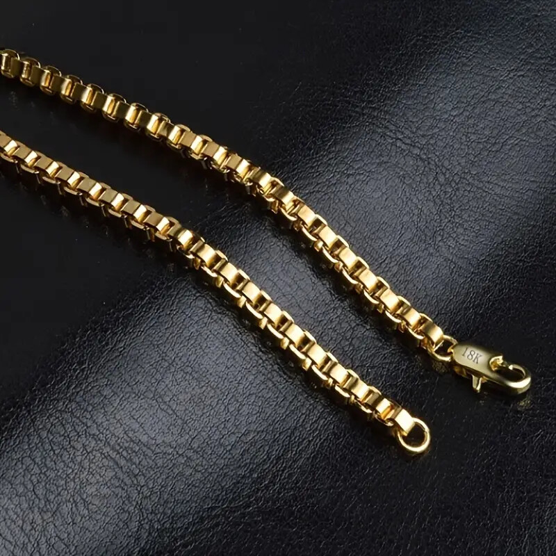 Hip Hop 18K Stamped Premium Gold Plated Brass Box 4mm 20″ ~ 28″ Chain Necklace