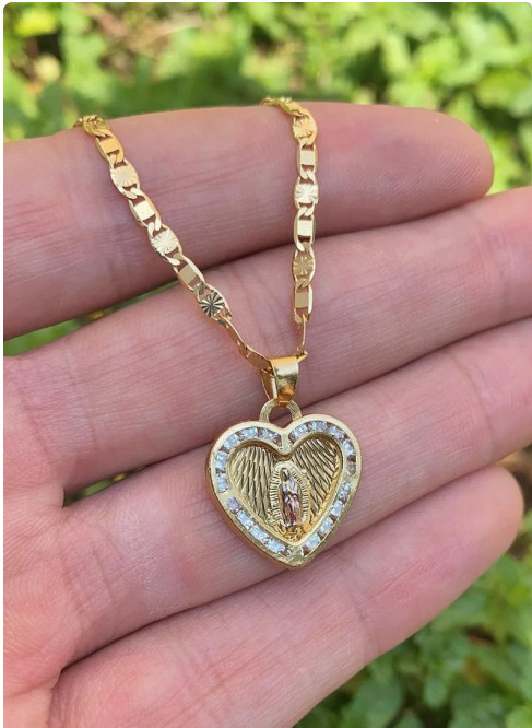CZ Virgen de Guadalupe Necklace Virgin Mary Charm for Womens Valentino Chain