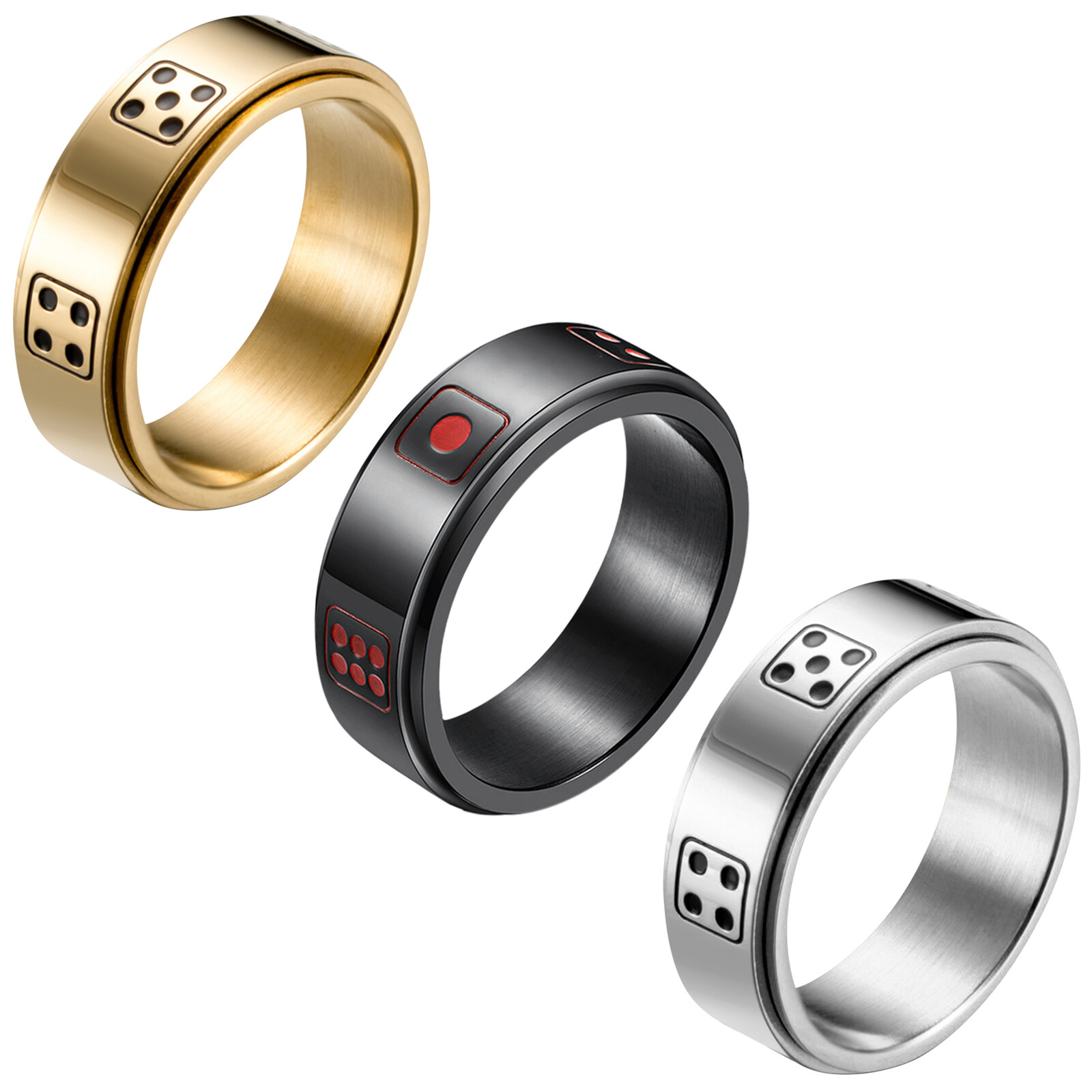 Casino Dice Spinner Fidget Ring Stainless Steel Anti Anxiety Band for Men Women