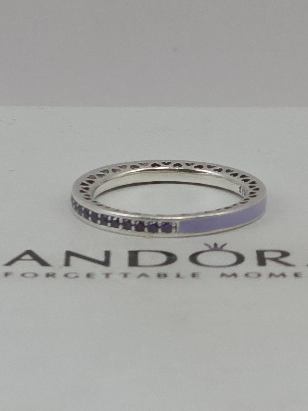 Pandora Sterling Silver Radiant Hearts Purple Enamel Ring US 7.0 EU 54 191011ACZ