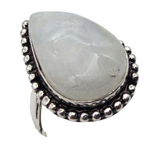 Moonstone Natural Gemstone Antique Silver Plated Ring US Size-7 A 1009