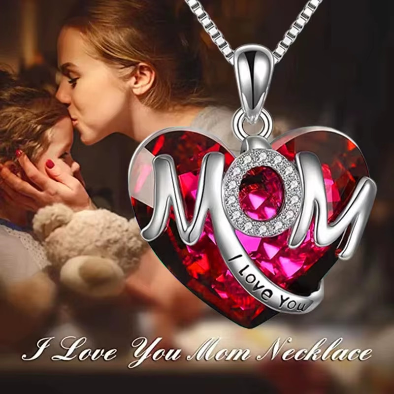 Fashion Letter Mom Love Crystal Pendant Necklace Charm Necklaces for Women Stain