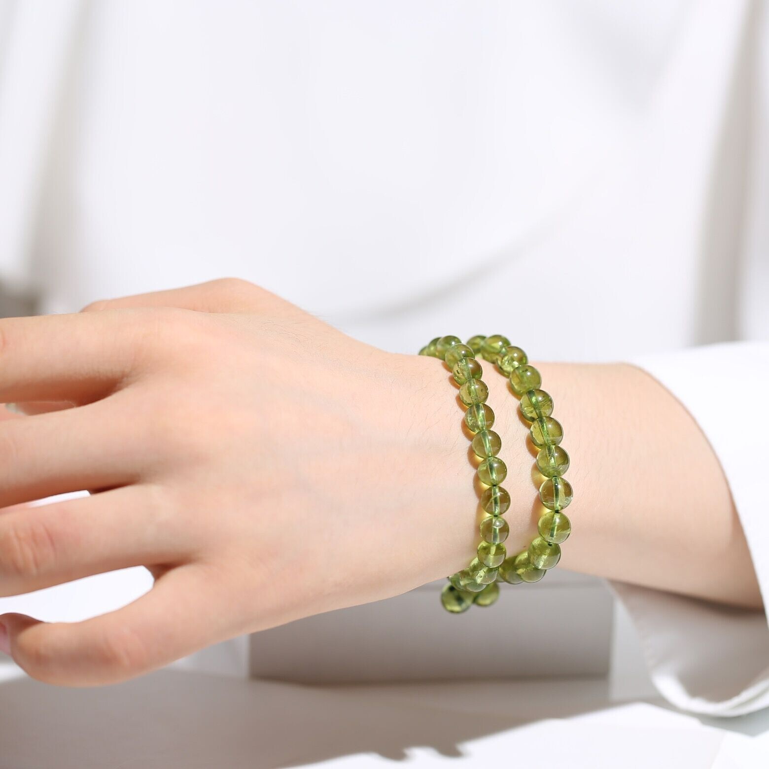 Peridot Round Beaded Stretch Bracelet Beads Bracelet Healing Everyday Jewelry