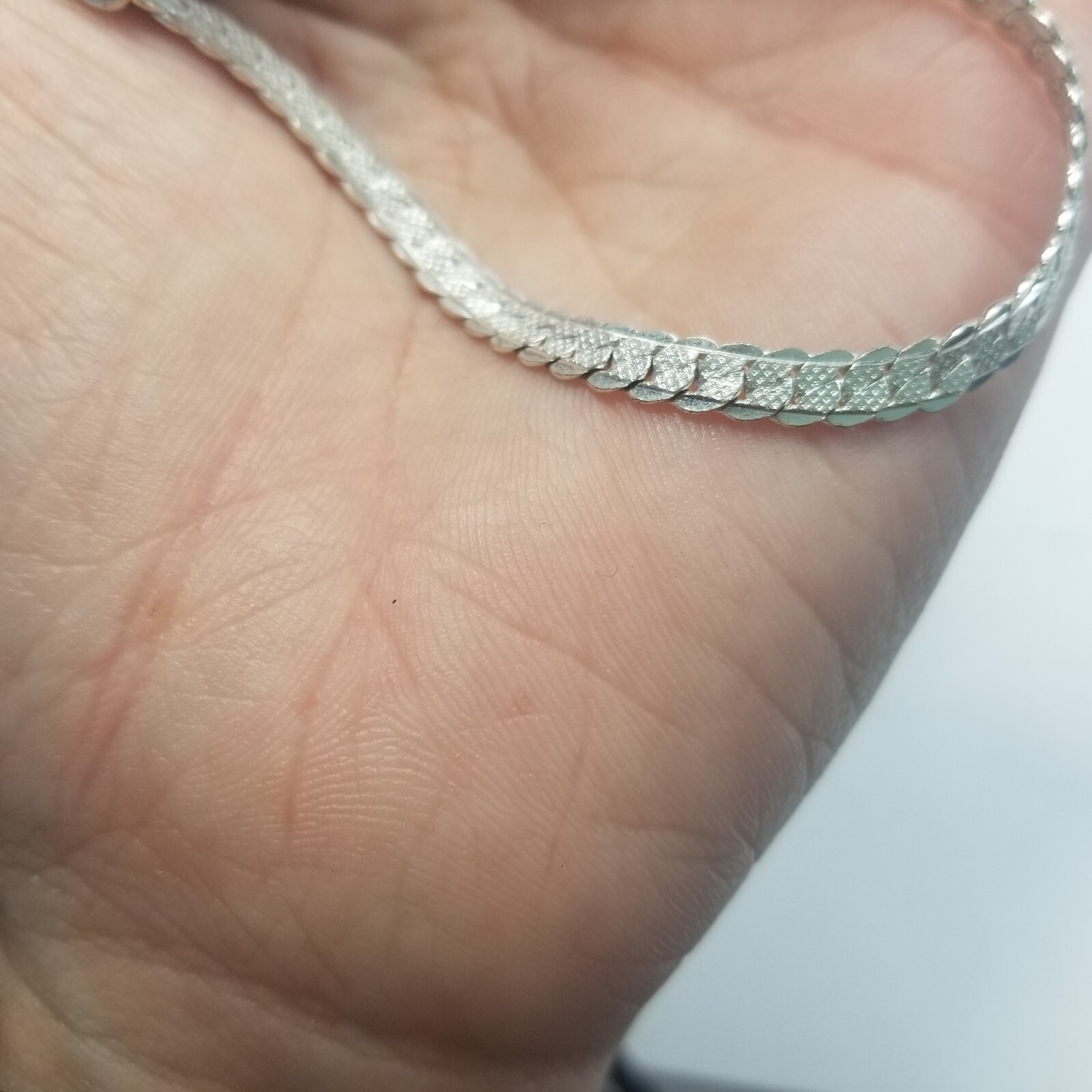 Flat Curb Link Chain Bracelet Silver Tone Bangle 7.5″