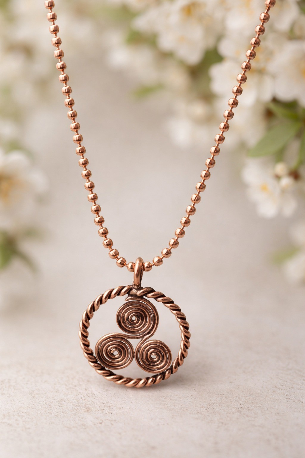 Copper Triskelion Spiral Necklace, Celtic Trinity Spiral Pendant, Boho Copper Pe