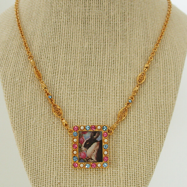 Sweet Romance Bunny in Tulips Garden of Bunnies Necklace Handmade in Los Angeles