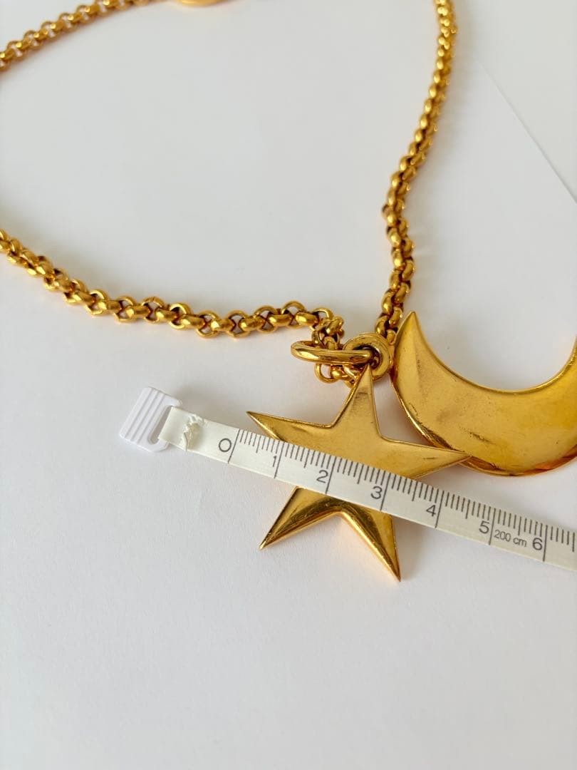 CELINE Toggle Necklace Star Crescent Moon Polished Gold-tone Vintage