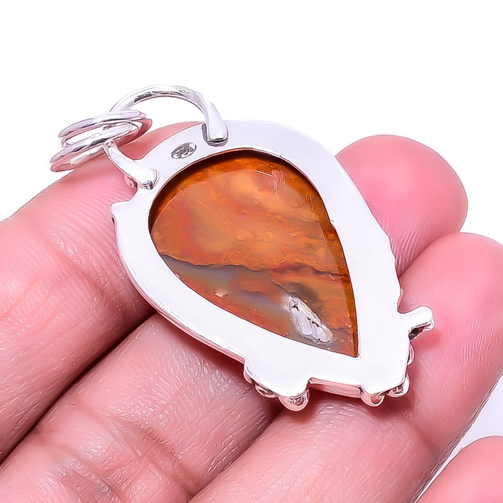 Seam Agate – Morocco Designer Handmade 925 Sterling Silver Pendant 1.95″ P57