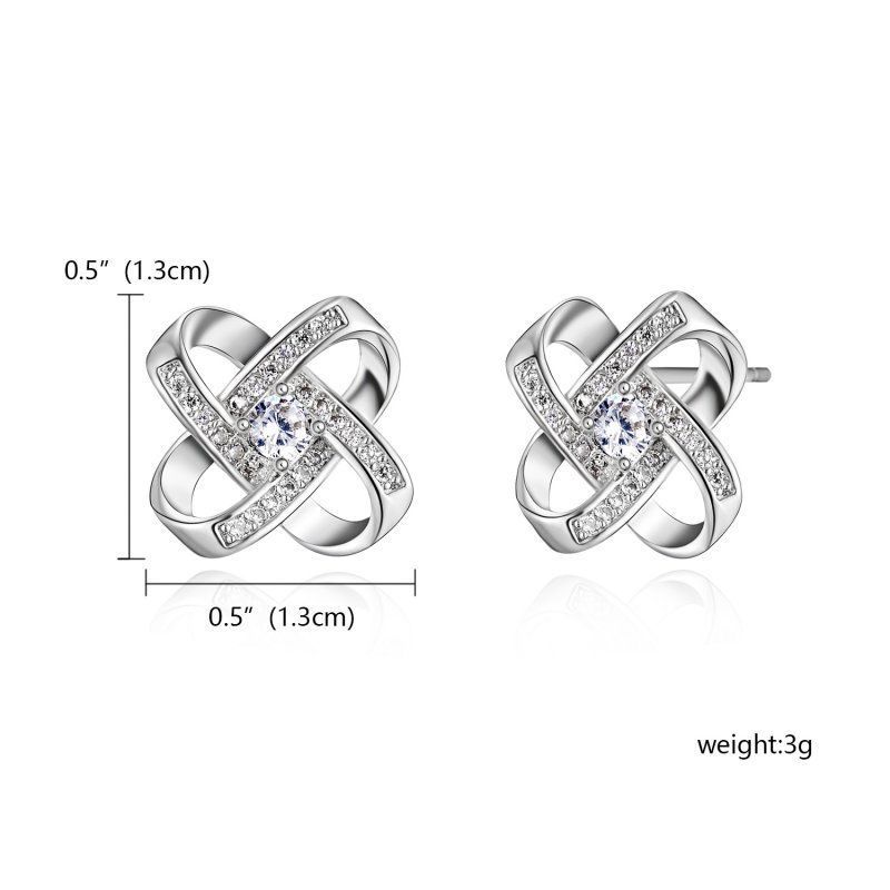 Pretty New White Gold Plated Silver Clear CZ Accented Love Knot Stud Earrings
