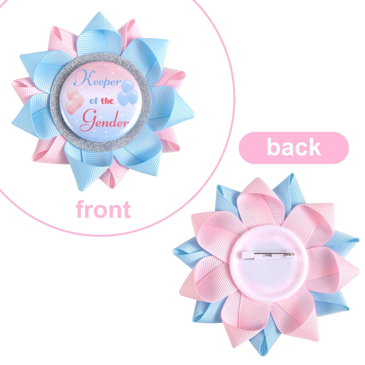 Unbranded Brooch, Pink & Blue, 3.74in, Polyester Fiber, Plastic, Gender Reveal