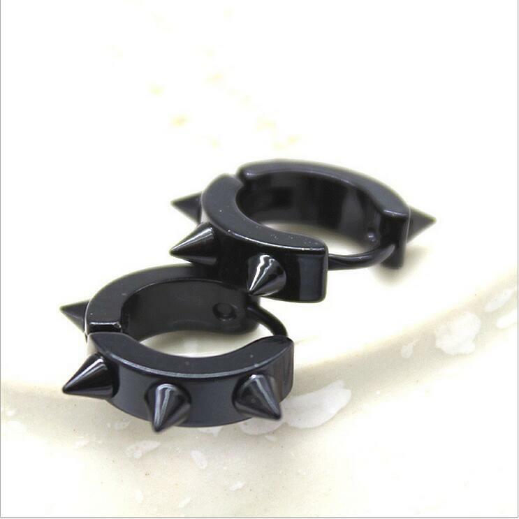 Punk Hiphop Stainless Steel Spike Hoop Earrings Stud Earrings Set for Men Women
