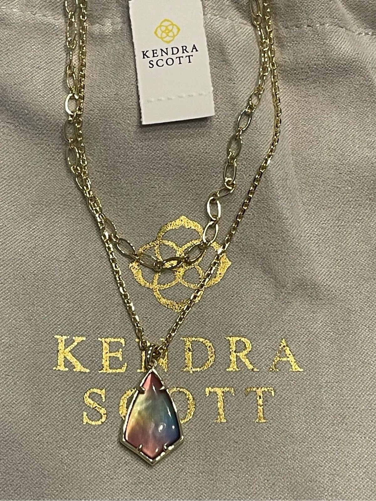 Kendra Scott Camry Multi strand Gold Layered Necklace with Iridescent Pendant