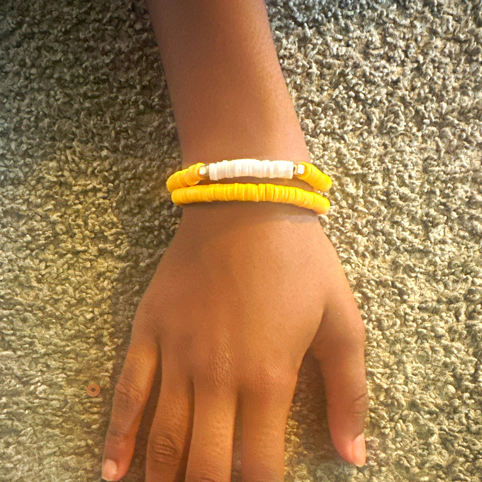 Set of 2 Yellow & White Beaded Stretch Stackable Bracelets Plastic Round