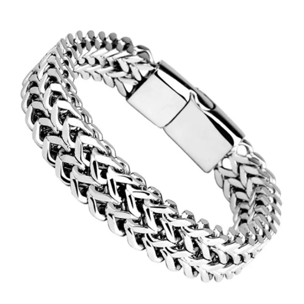 New Stainless Steel Braided Double Row Fish Scale Magnetic Buckle Bracelet – NEW