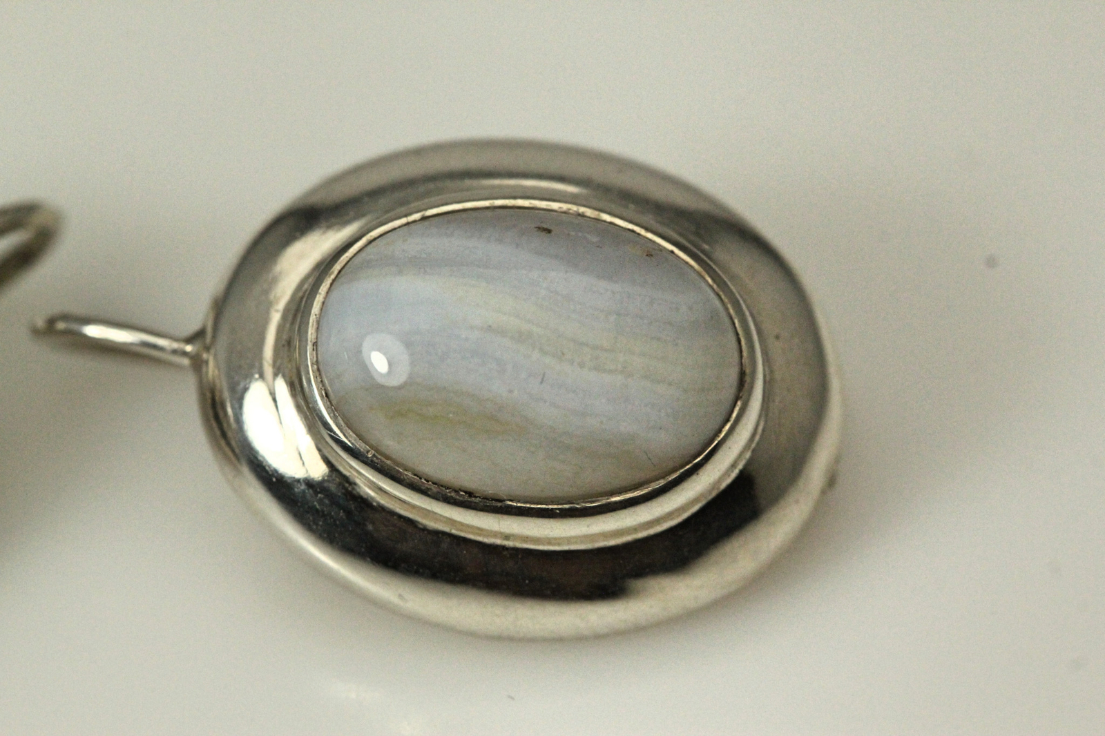 925 Sterling Silver Oval White Stone Hook Earrings 9.1 Grams (EAR4897)