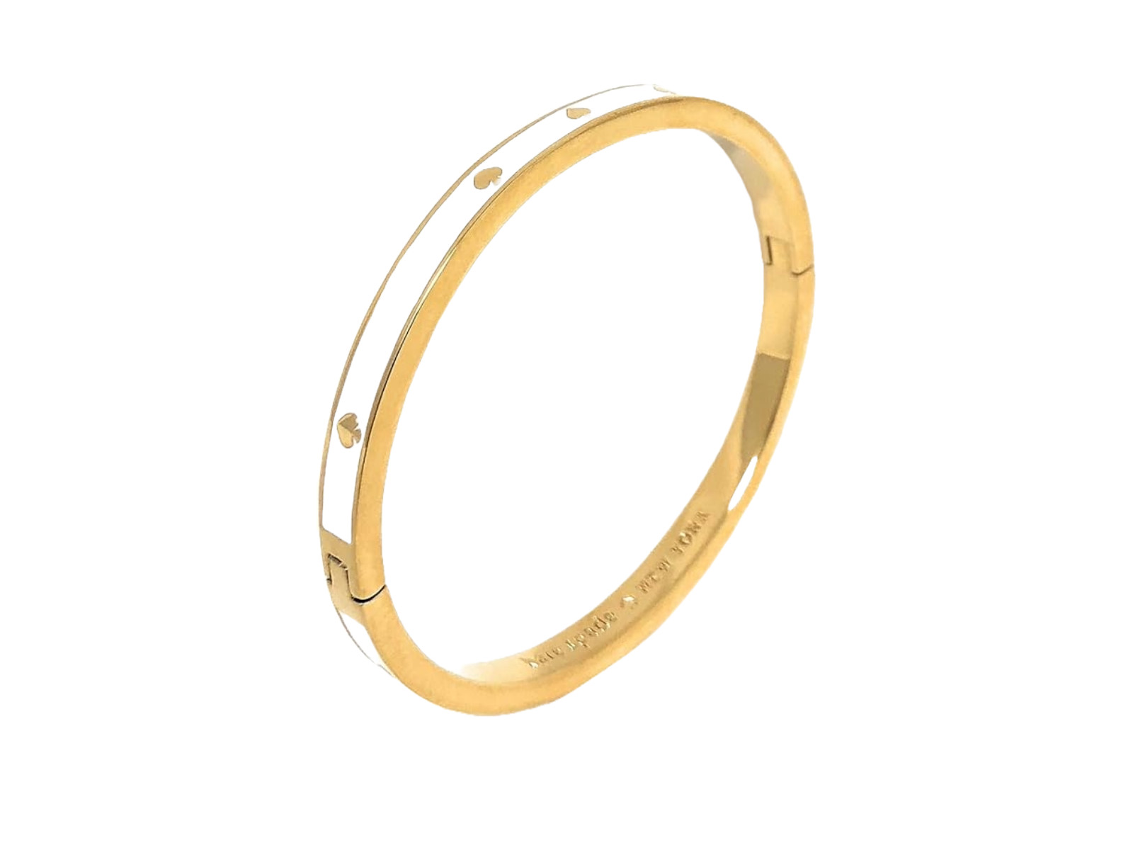 Kate Spade – White and Gold Enamel Hinged Bangle Bracelet – The Spade