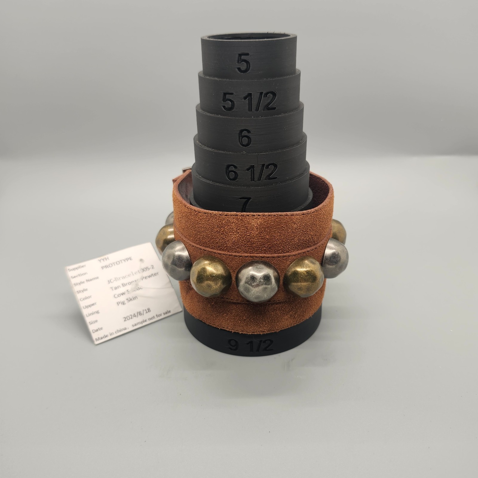 Jeffrey Campbell Wide Brown Leather Suede Pewter Cuff Bracelet Prototype Sample