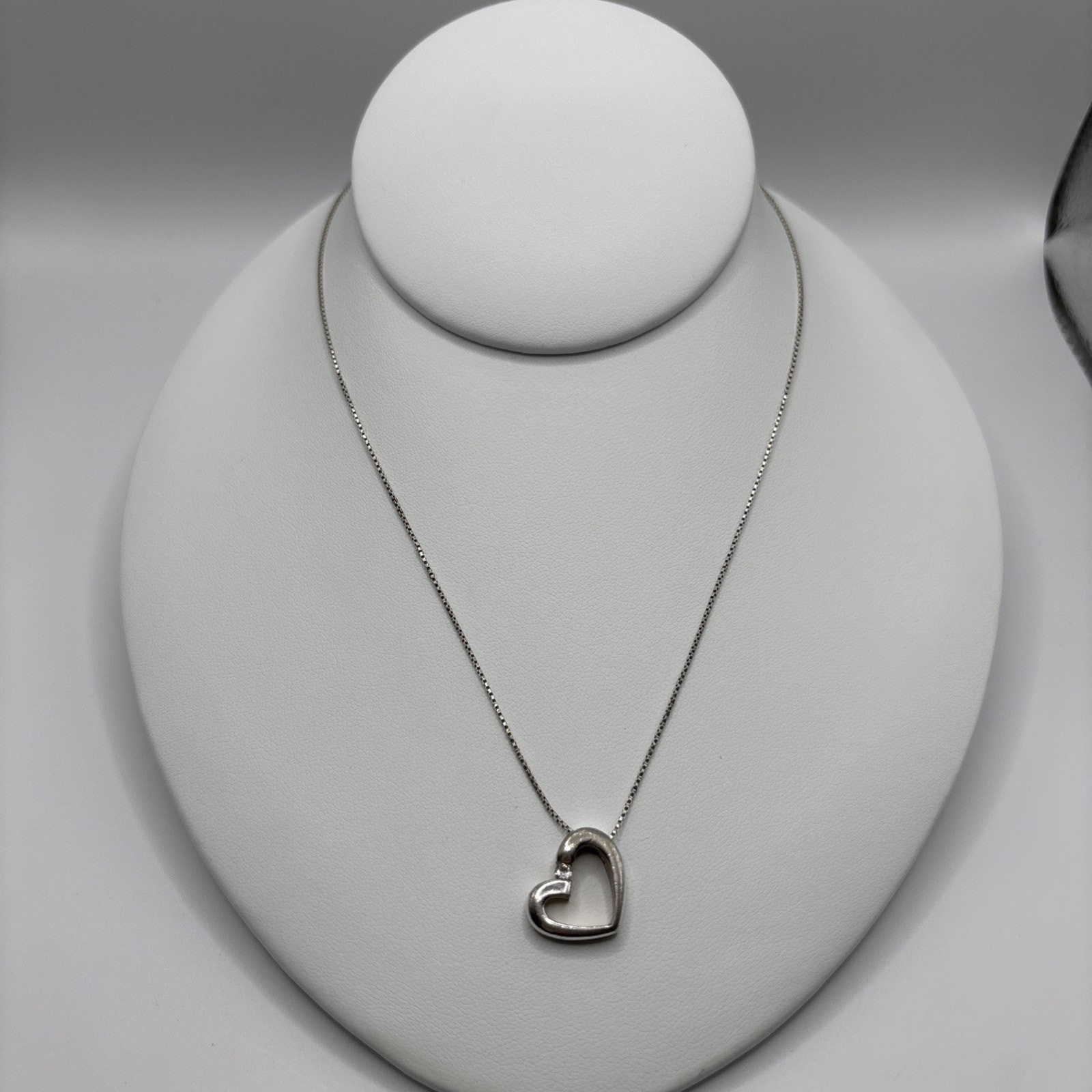 925 Sterling Silver Italy 620 AR Crystal Heart Pendant 23” Chain Necklace