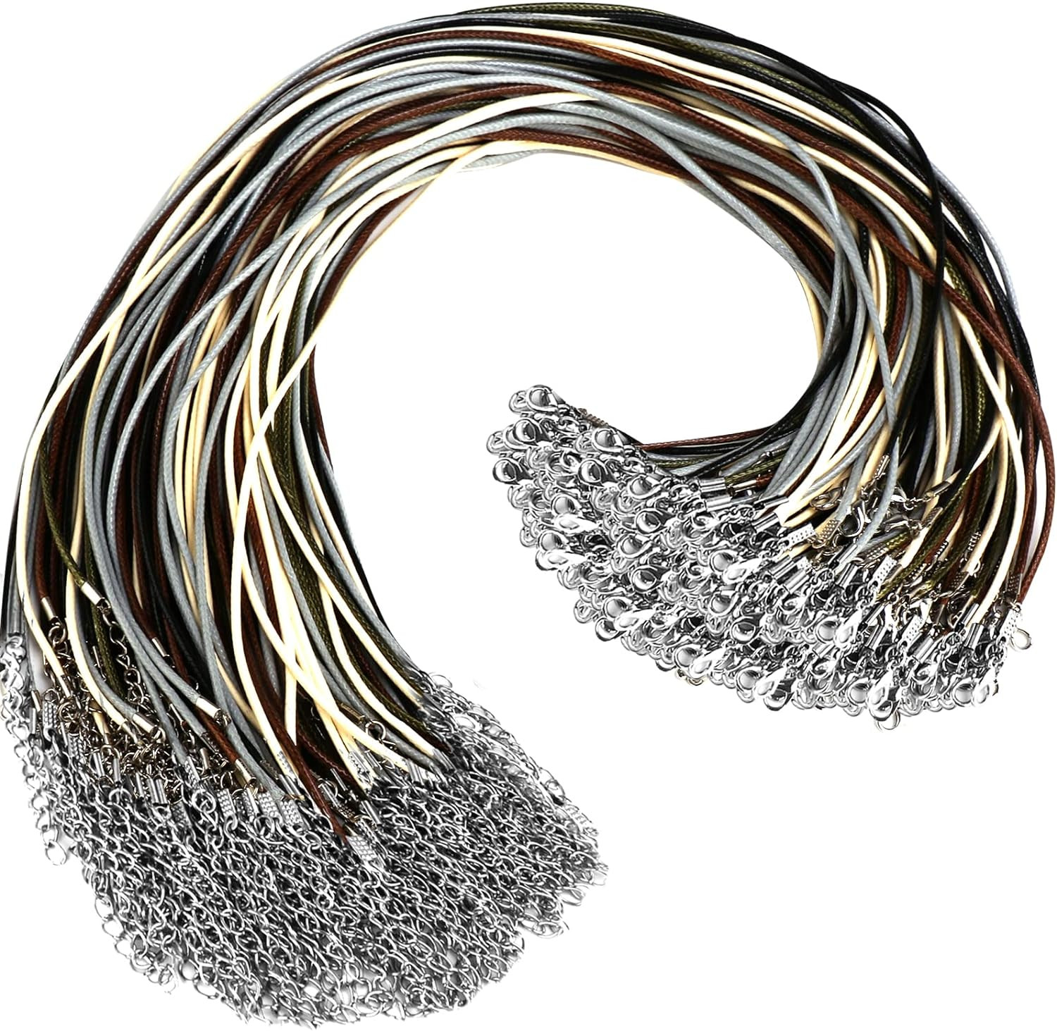 100 Pcs Leather Necklace Cord with Clasps, Rope Necklace String, 5 Colors Neckla