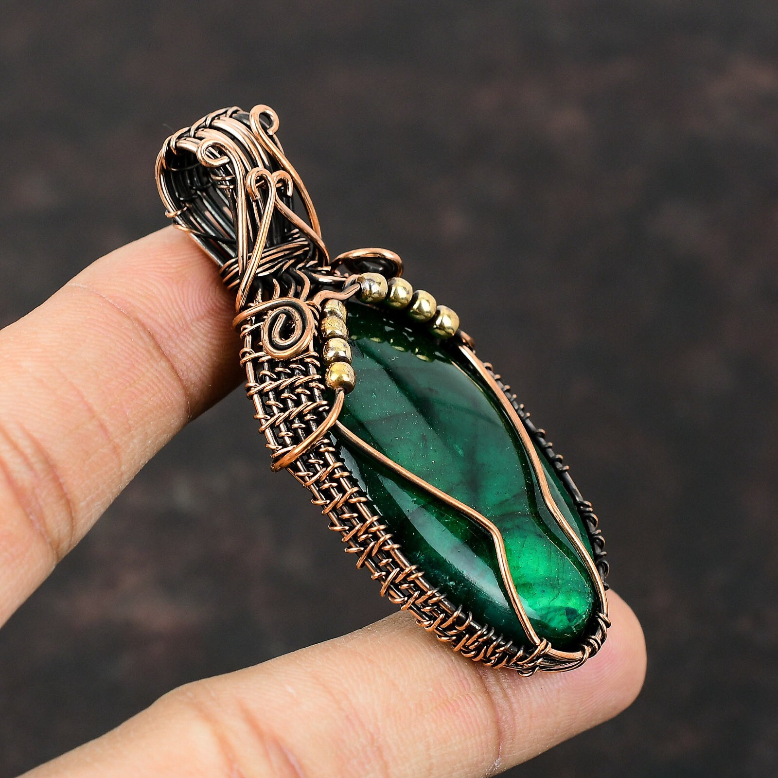 Green Fire Labradorite Jewelry Copper Bestie Gift Wire Wrapped Pendant 2.68″