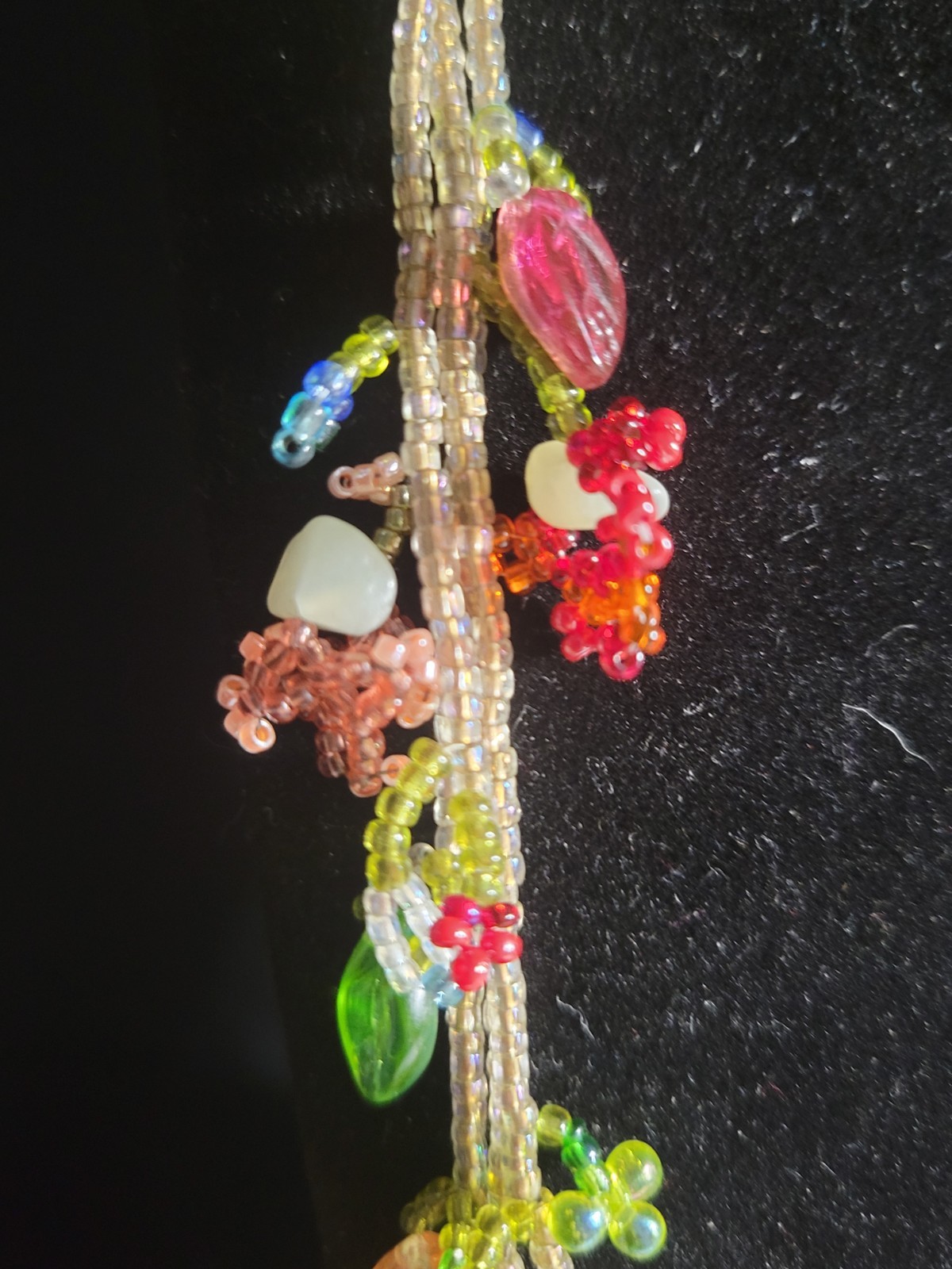 24″ Vintage Garden Multi Strand Glass Seed Bead Necklace Natural Stone Chips