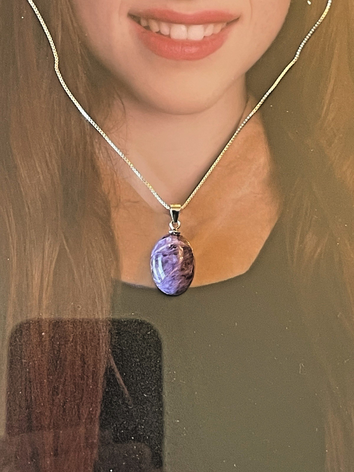 100% Genuine Siberian Russian True Purple Charoite Pendant Sterling Silver