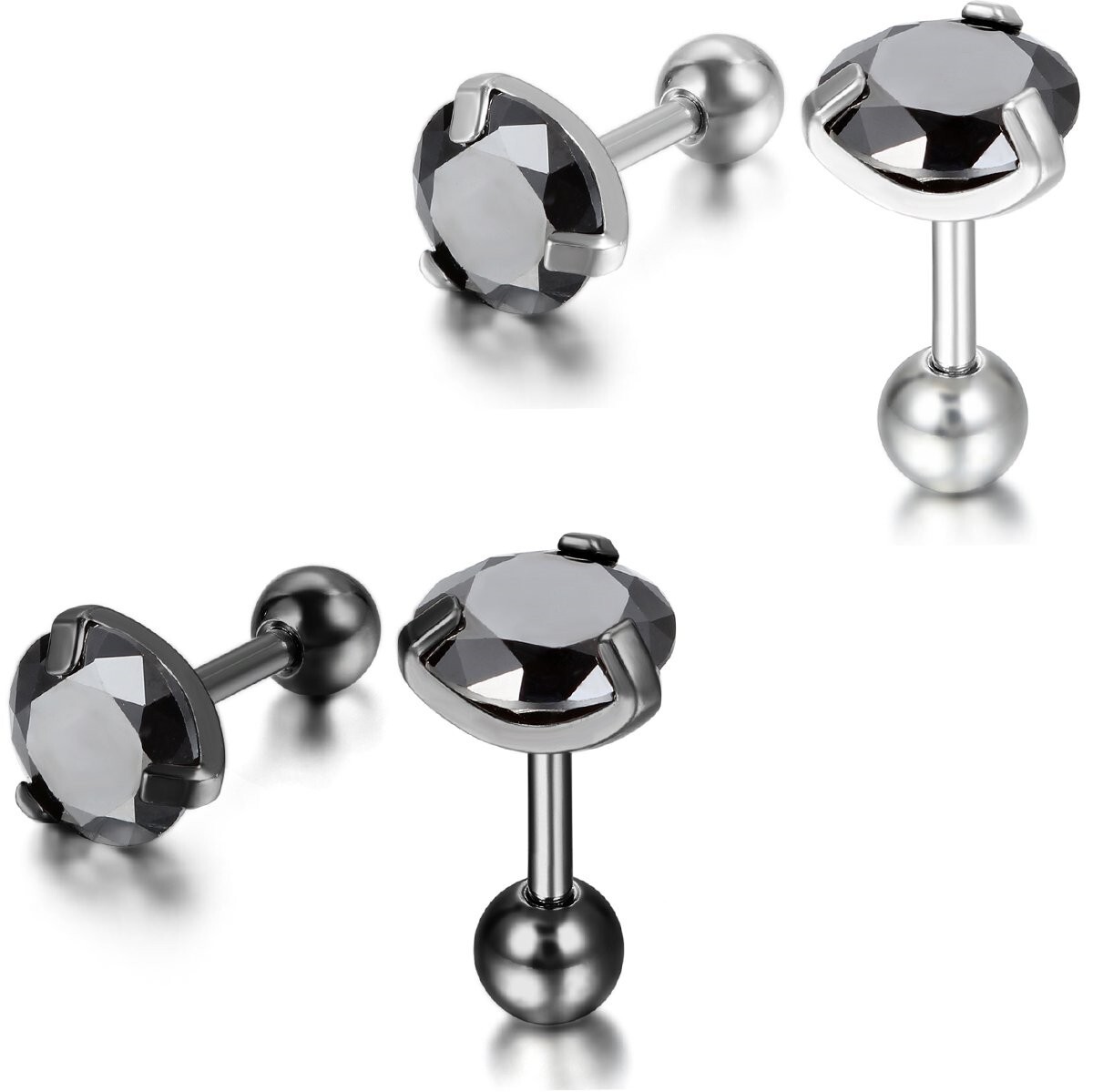 Men’s Women’s Round CZ Stainless Steel Ball Screw Back Pierced Stud Earrings