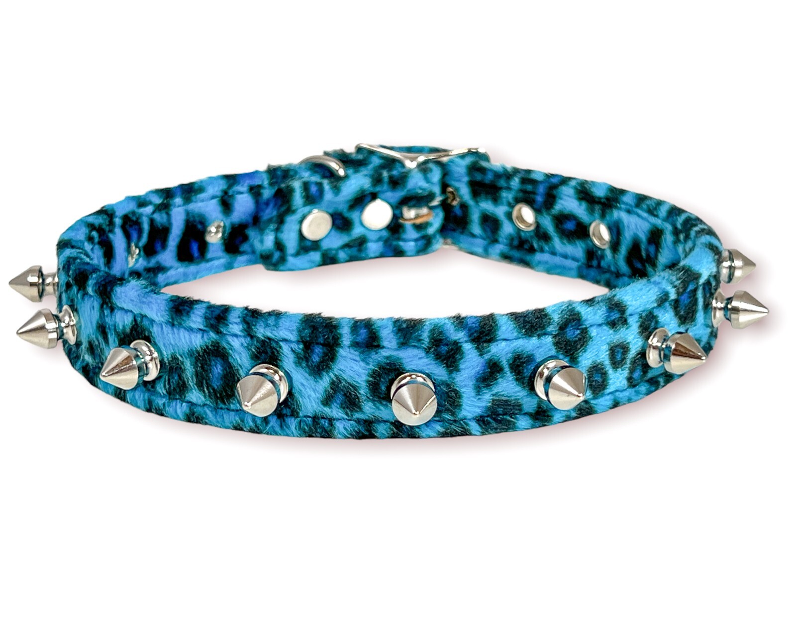 Spike Gothic Choker Blue Leopard Collar Punk Goth Rockabilly Thrash Metal