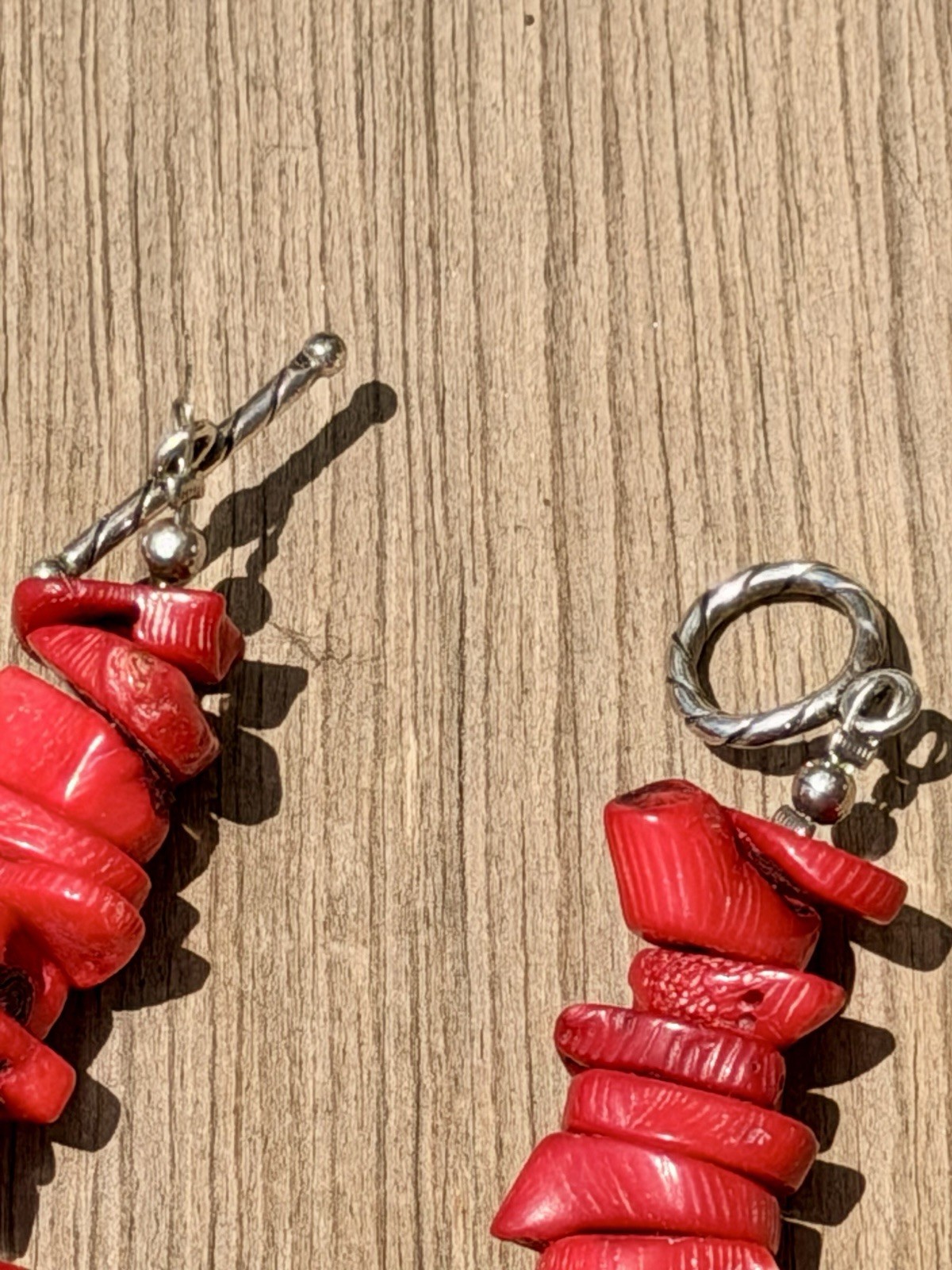 Red Dyed Chunky Branch Coral Necklace 925 Toggle Clasp 18”