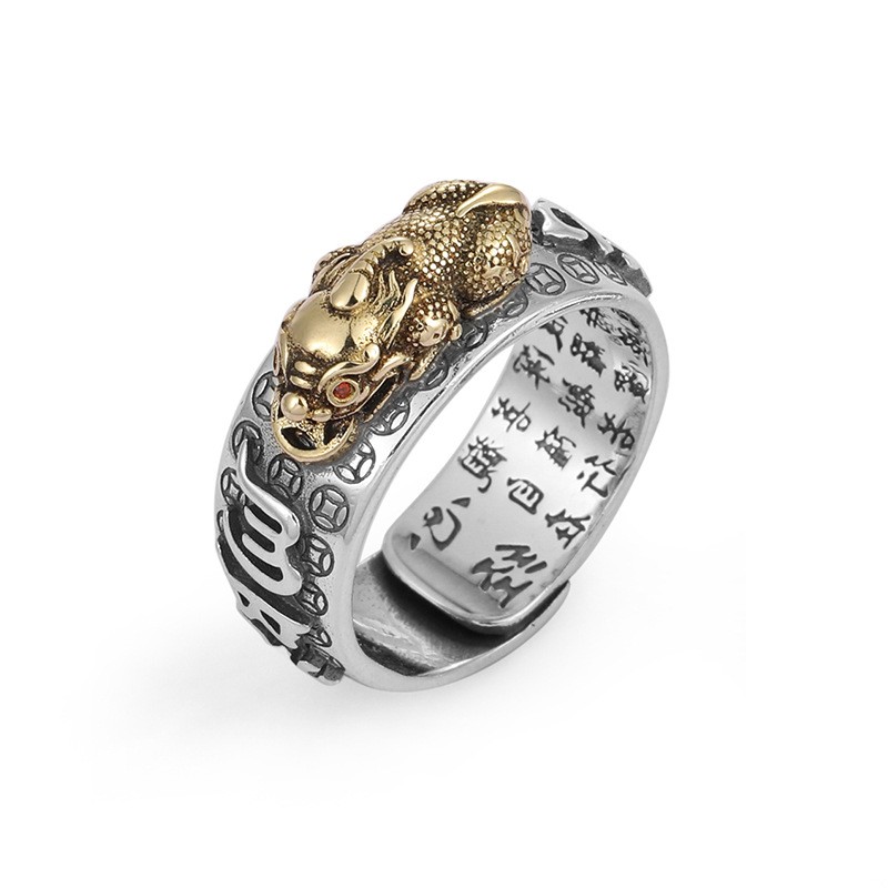 Auspicious Feng Shui Pixiu Ring Adjustable Ring Buddha Charm Ring Silver Gold US