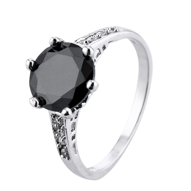 Pink/Black CZ 925 Sliver Bands Women’s 6-claws Wedding Engagement Ring Size 6-10