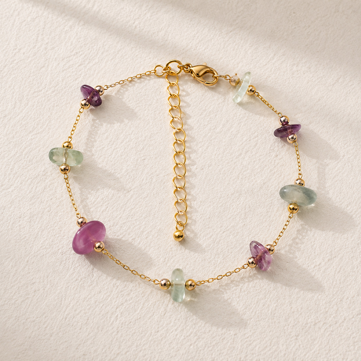 Natural Mixed Color Fluorite Chip Bracelet | 18K Gold Plated | Clarity & Balance