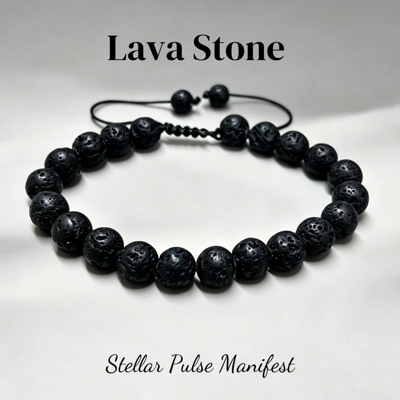 Natural Black Lava Stone Round Beaded Adjustable Bracelet Essential Oil Diffus